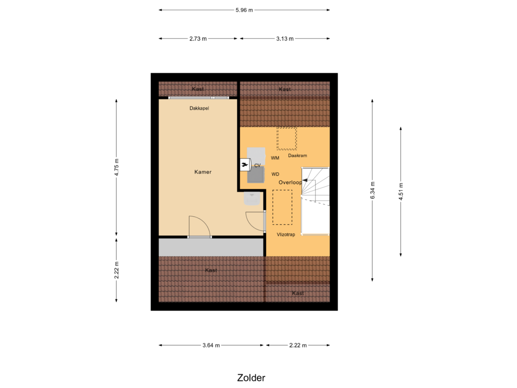 View floorplan of Zolder of Mauritsstraat 34