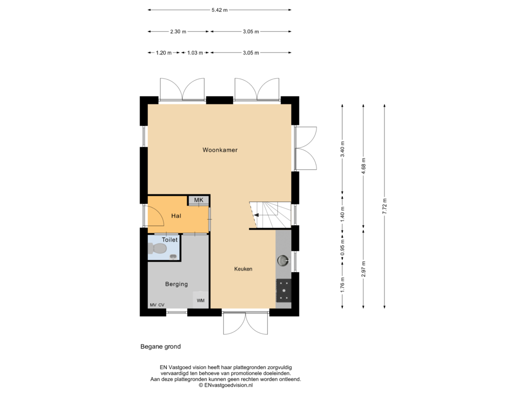 Bekijk plattegrond van Begane grond van Wevelsweg 1