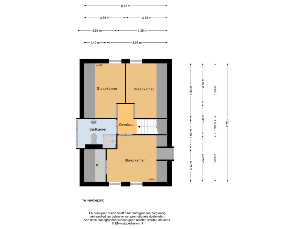 Bekijk plattegrond van 1e verdieping van Wevelsweg 1