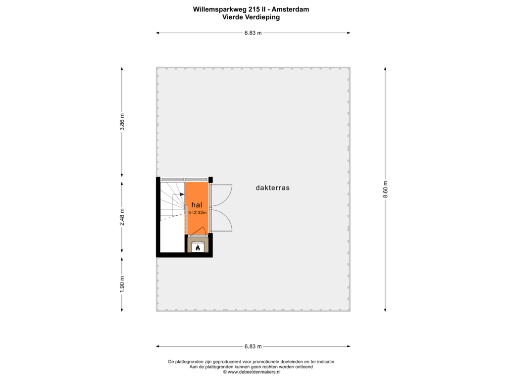 Bekijk plattegrond van VIERDE VERDIEPING van Willemsparkweg 215-2