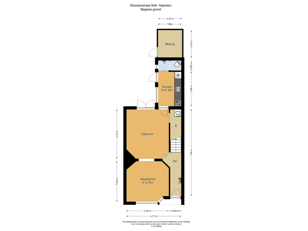 Bekijk plattegrond van Begane grond van Kloosterstraat 64-A