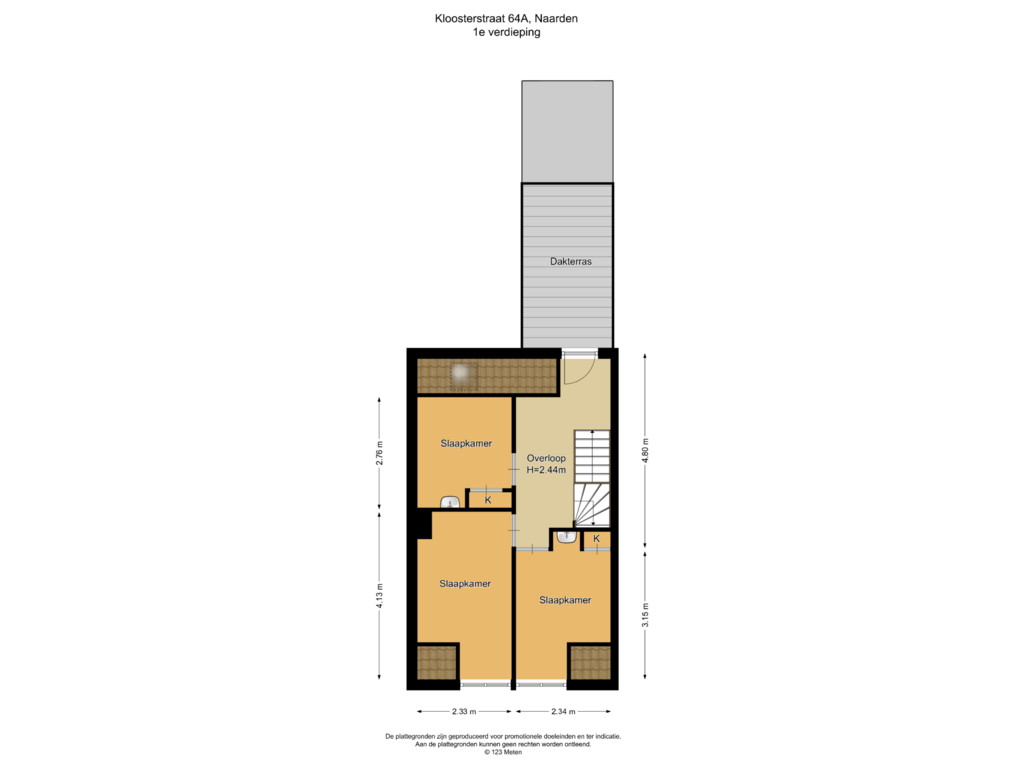 Bekijk plattegrond van 1e verdieping van Kloosterstraat 64-A