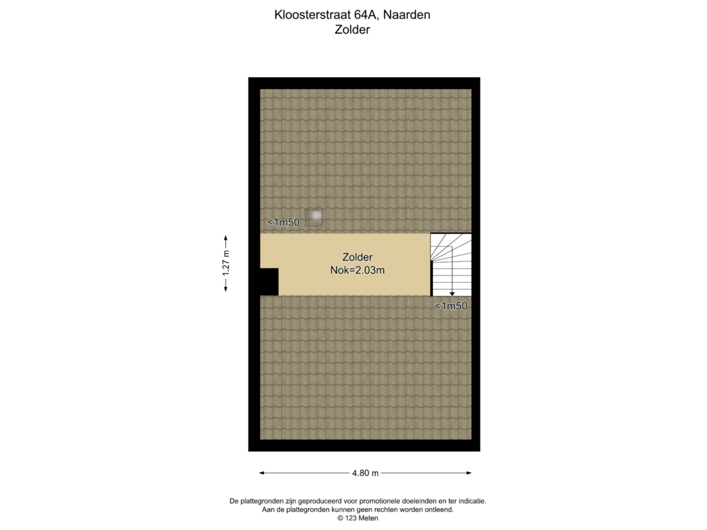 Bekijk plattegrond van Zolder van Kloosterstraat 64-A