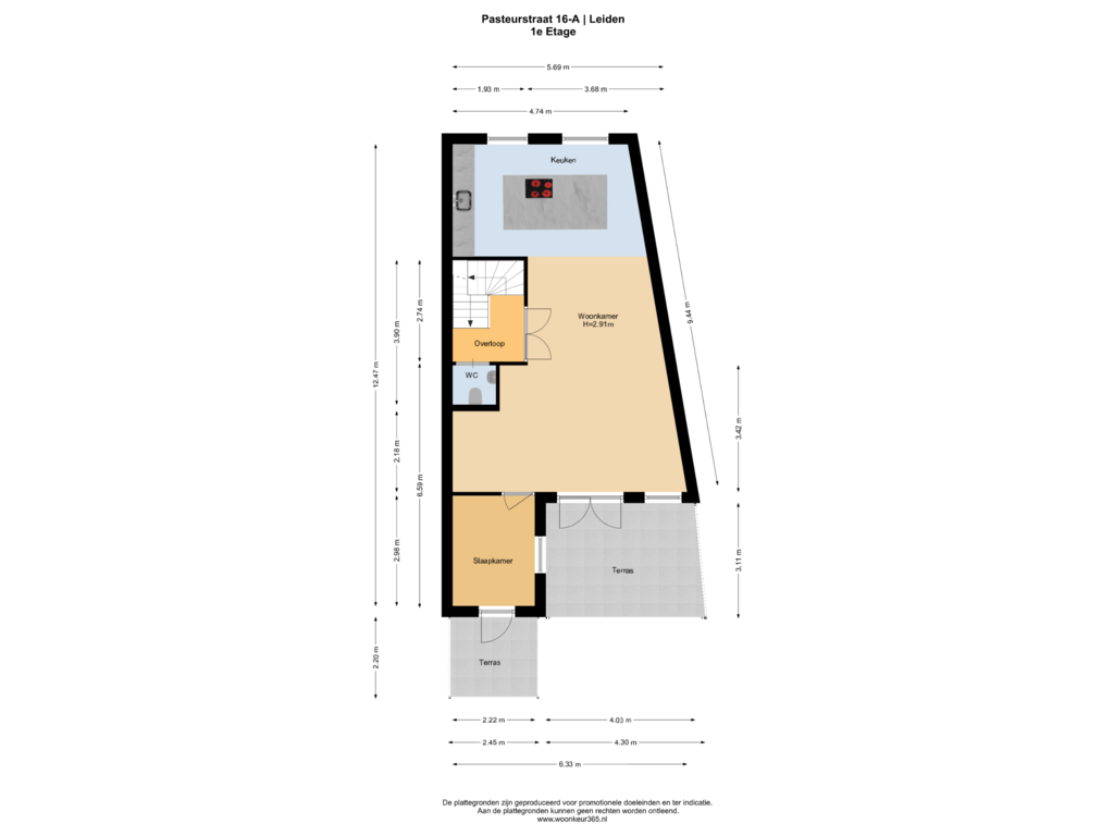 View floorplan of 1e Etage of Pasteurstraat 16-A