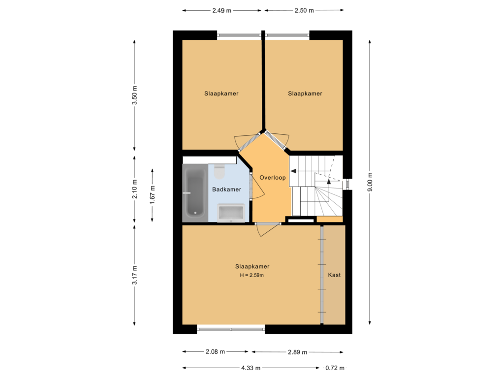 View floorplan of Eerste verdieping of Brouwershof 2