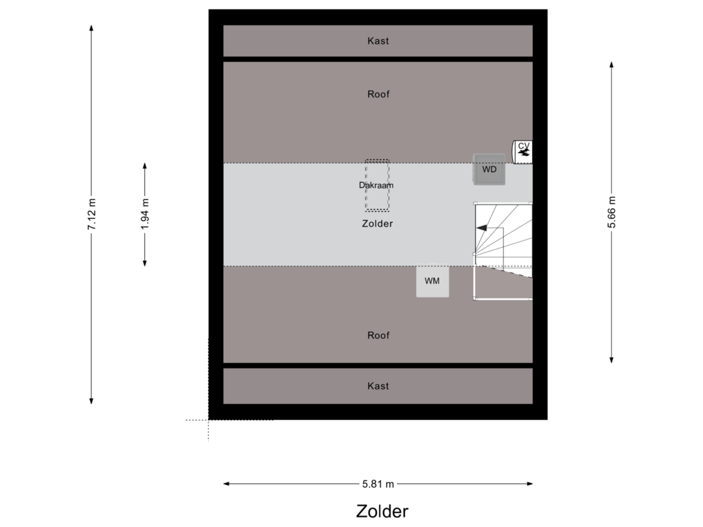 Bekijk plattegrond van Zolder van Roemer Visscherstraat 2