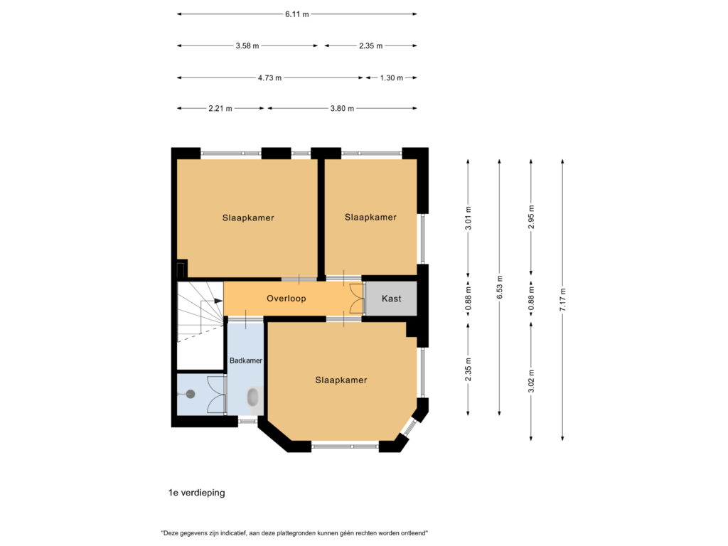 View floorplan of 1e verdieping of Wijkerstraatweg 166