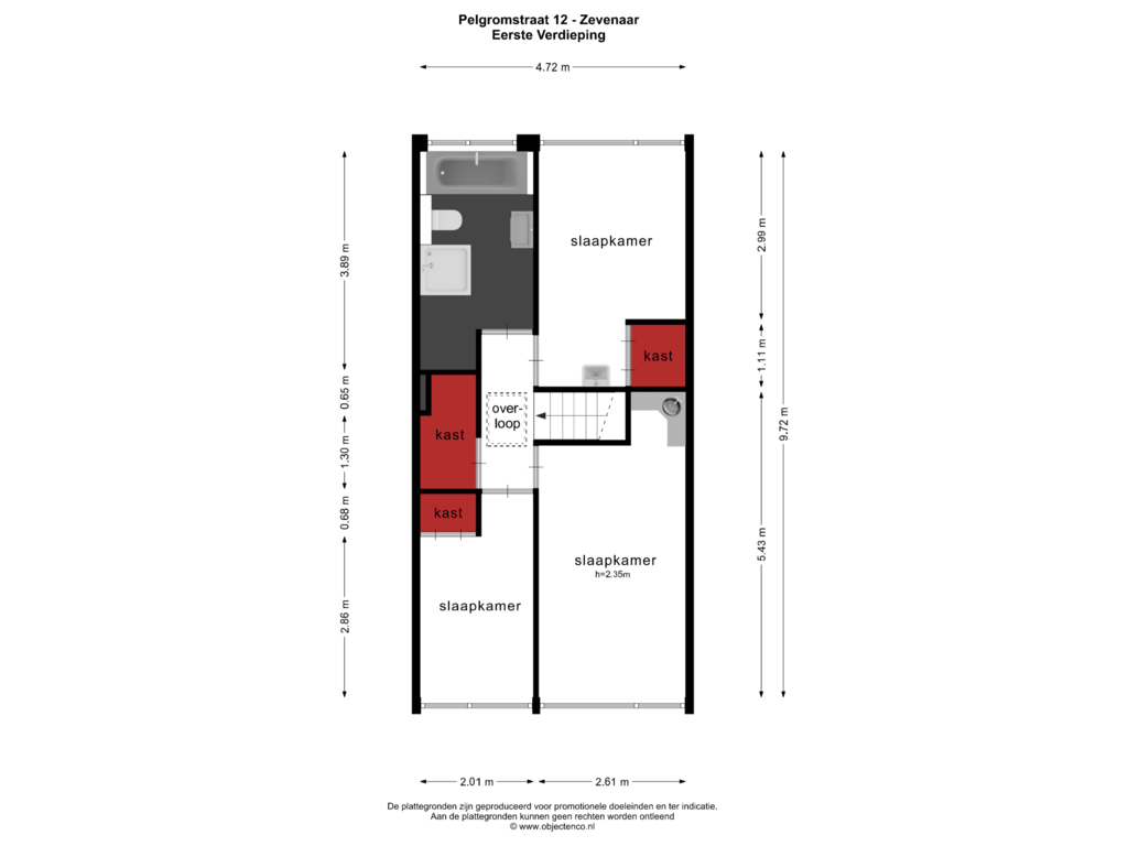 Bekijk plattegrond van EERSTE VERDIEPING van Pelgromstraat 12