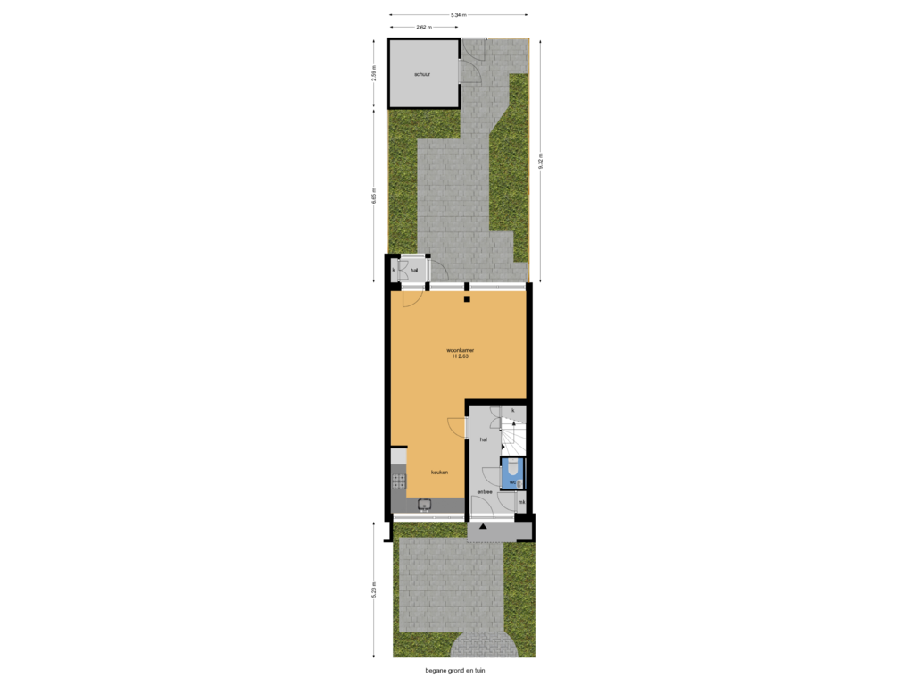 Bekijk plattegrond van begane grond en tuin van Esdoorndreef 75