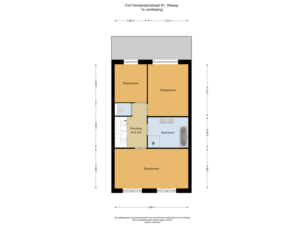 View floorplan of 1e verdieping of Fort Hinderdamstraat 81