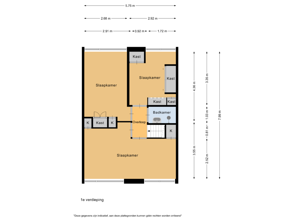 View floorplan of 1e verdieping of Veldbloemenweg 35