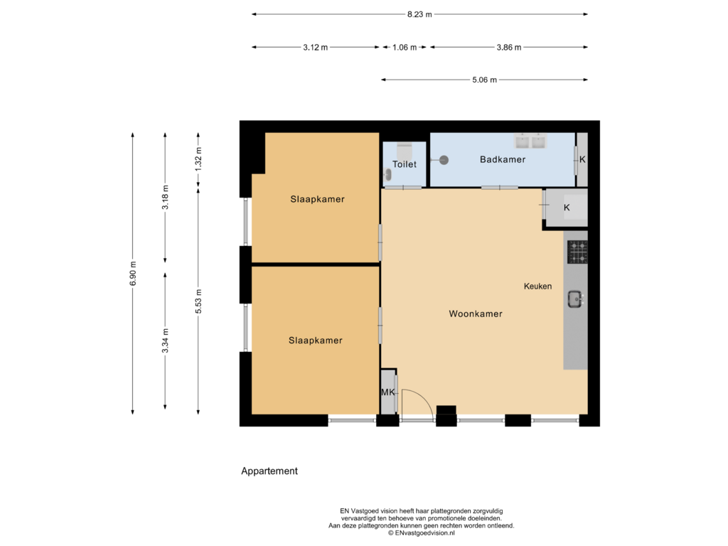 Bekijk plattegrond van Appartement van Westzijde 243-A