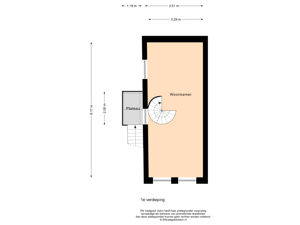 View floorplan of 1e verdieping of Noorderdwarsstraat 20