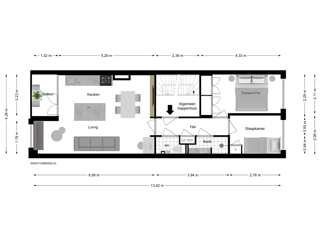 View floorplan of 1e VERDIEPING of Utrechtsedwarsstraat 45-1