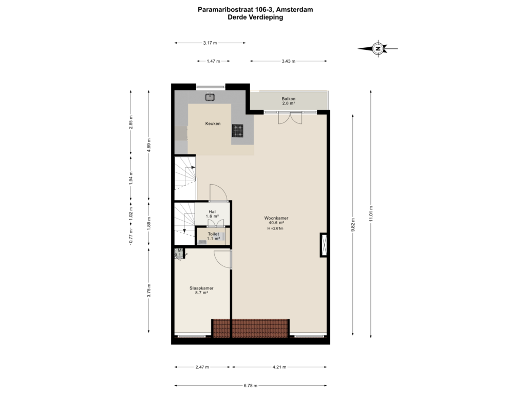 Bekijk plattegrond van Derde Verdieping van Paramaribostraat 106-3