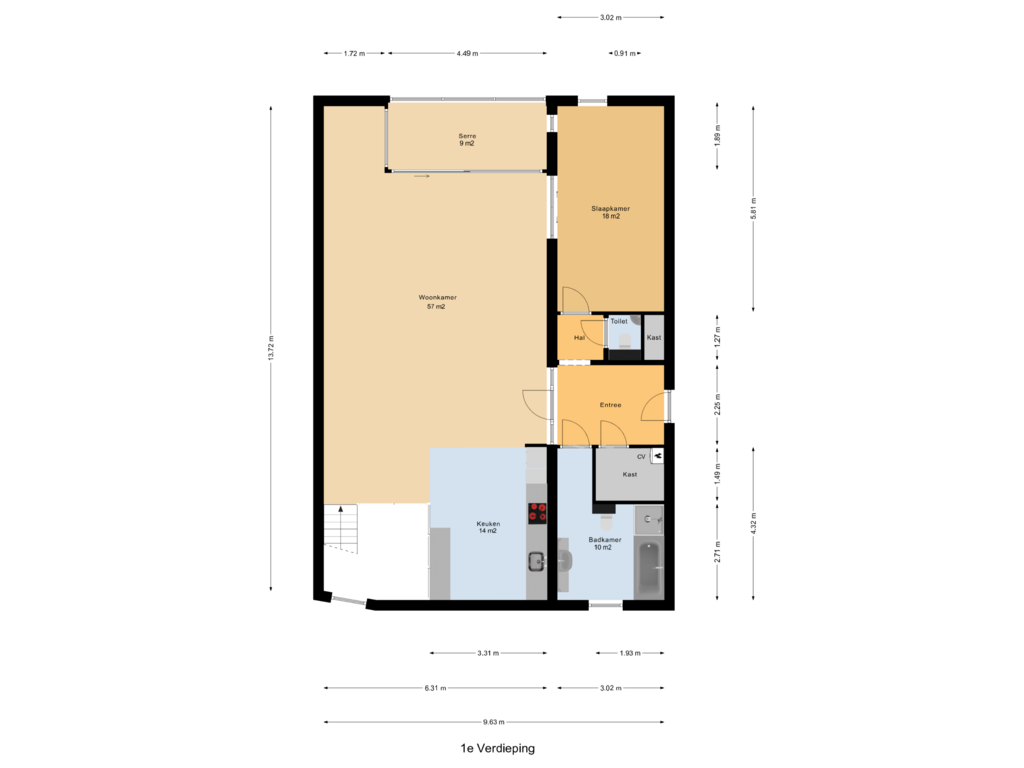 Bekijk plattegrond van 1e Verdieping van Breevaarthoek 38