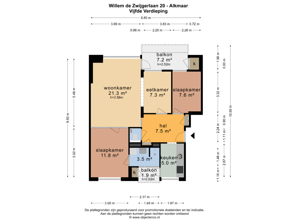 Bekijk plattegrond van VIJFDE VERDIEPING van Willem de Zwijgerlaan 20