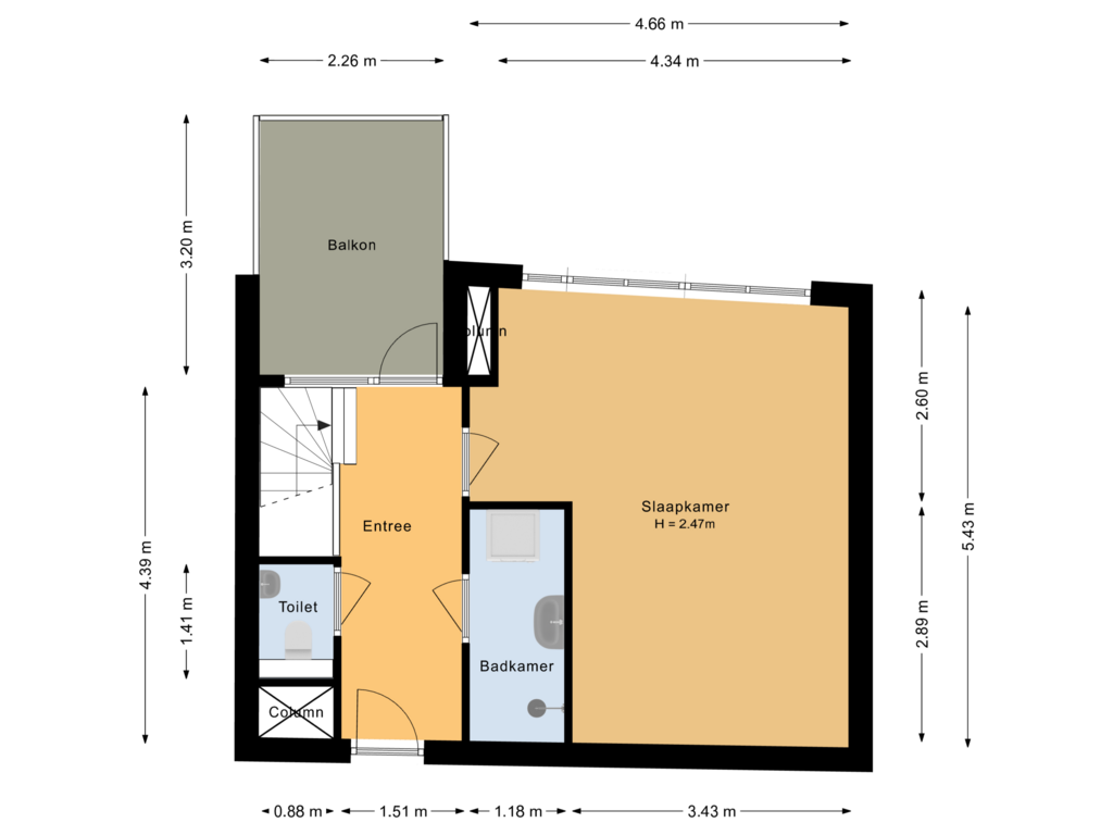 View floorplan of Eerste verdieping of Binnenluiendijk 36