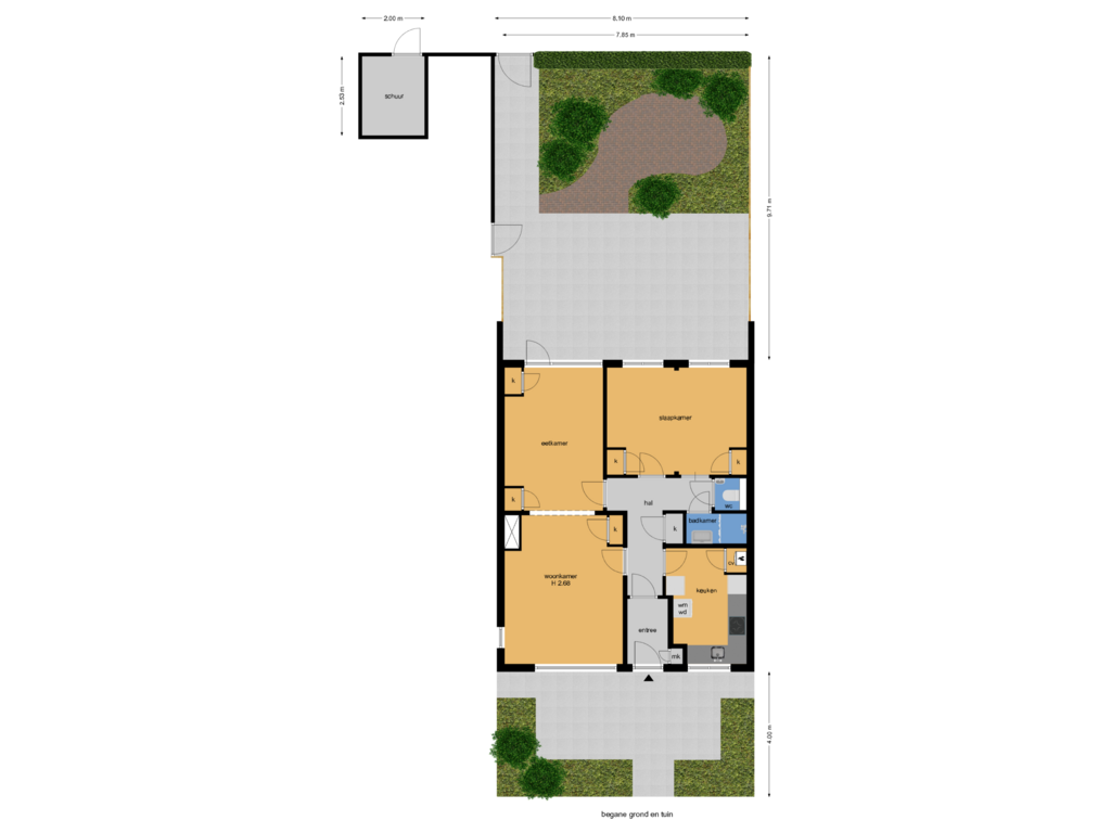 Bekijk plattegrond van begane grond en tuin van Hofcampweg 17