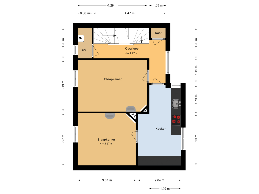 View floorplan of Eerste verdieping of Mariastraat 4