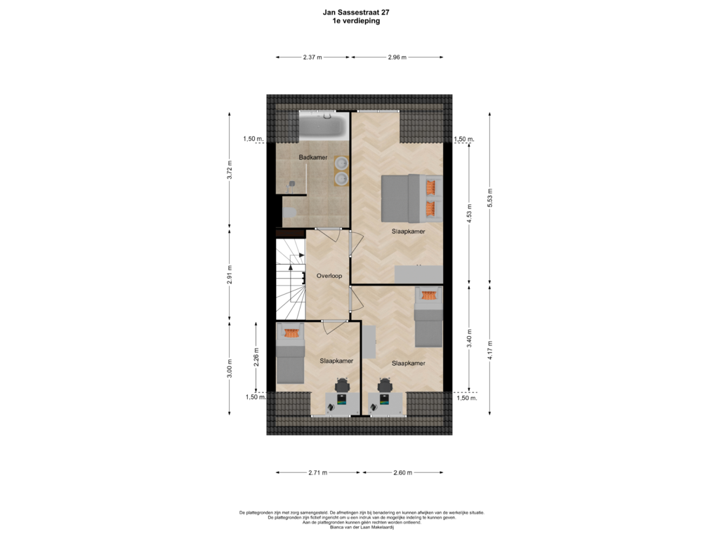 Bekijk plattegrond van 1e verdieping van Jan Sassestraat 27