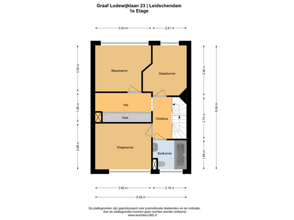 View floorplan of 1e Etage of Graaf Lodewijklaan 23