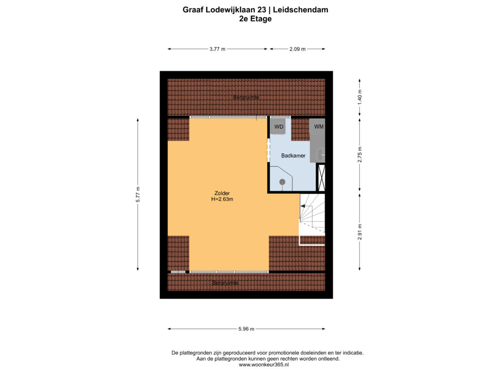 View floorplan of 2e Etage of Graaf Lodewijklaan 23