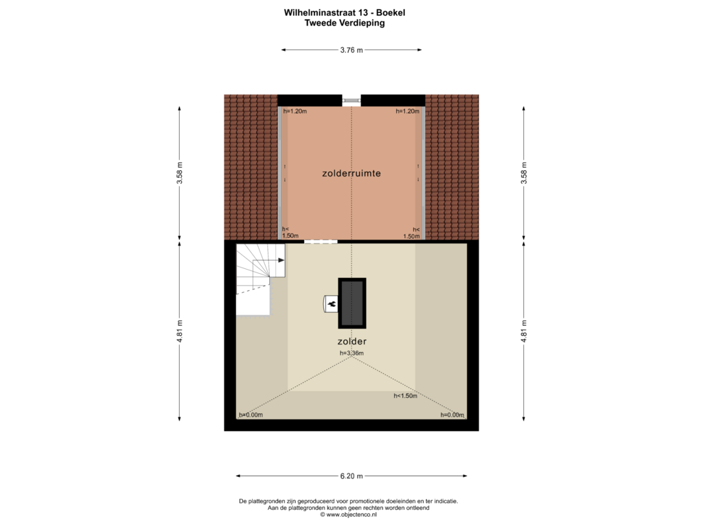 Bekijk plattegrond van TWEEDE VERDIEPING van Wilhelminastraat 13