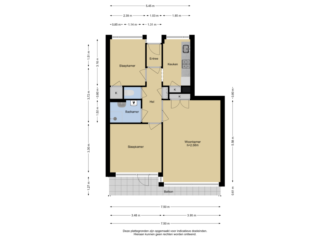 View floorplan of Verdieping 1 of van Baerlestraat 19