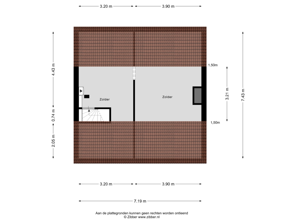 Bekijk plattegrond van Zolder van Oude Rijksweg Noord 19-A