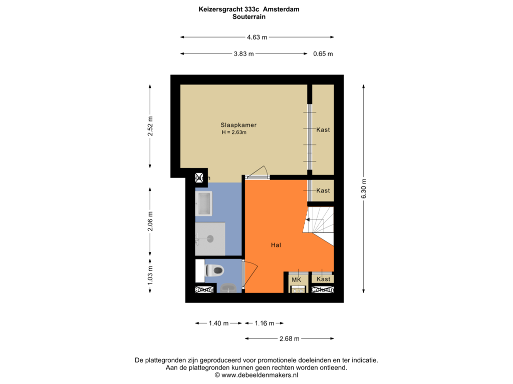 Bekijk plattegrond van Souterrain van Keizersgracht 333-C