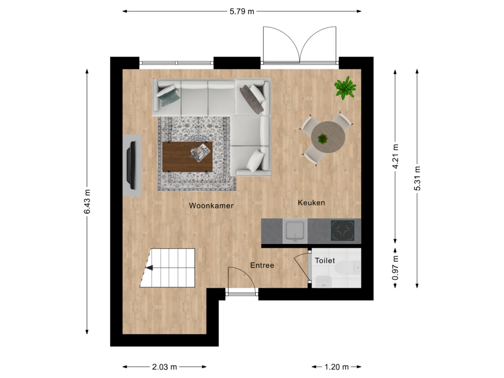 View floorplan of Eerste woonlaag of Wilhelminastraat 10-H