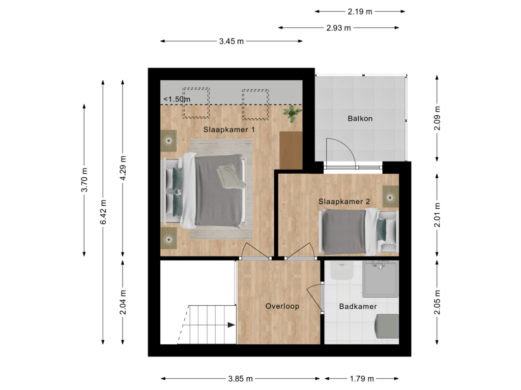 View floorplan of Tweede woonlaag of Wilhelminastraat 10-H