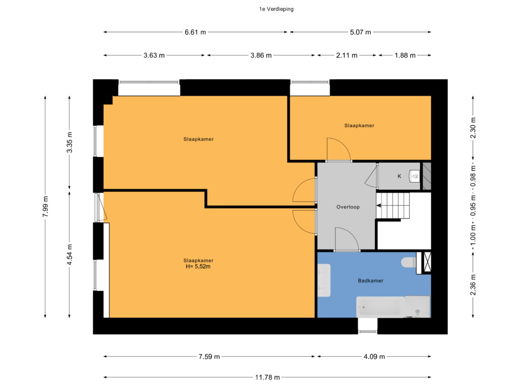 Bekijk plattegrond van 1e Verdieping van Oliemolen 2