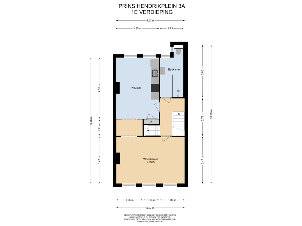 View floorplan of 1E Verdieping of Prins Hendrikplein 3-A