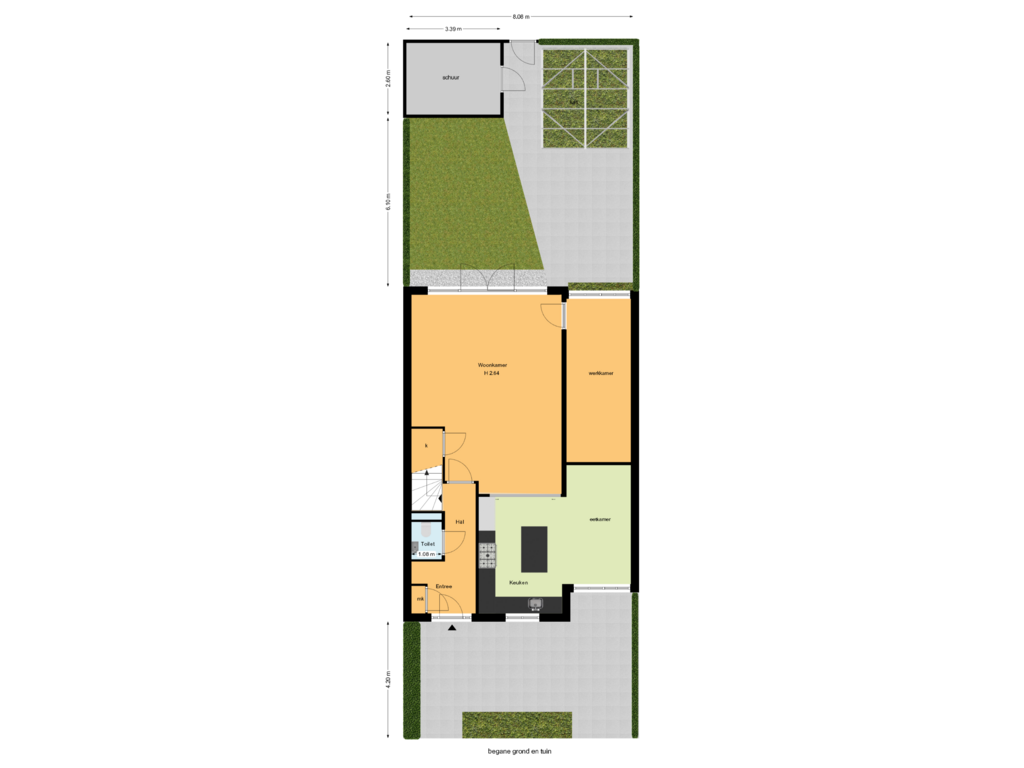 Bekijk plattegrond van begane grond en tuin van Boomaweg 18-B