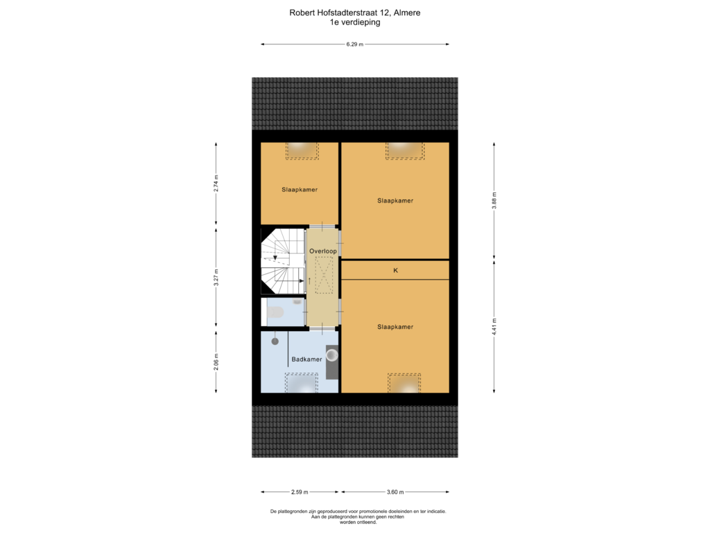 Bekijk plattegrond van 1e verdieping van Robert Hofstadterstraat 12