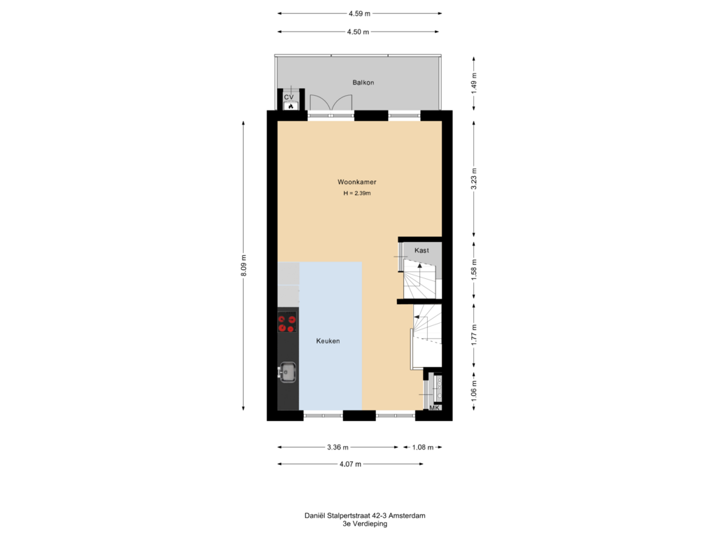 View floorplan of 3e Verdieping of Daniël Stalpertstraat 42-3