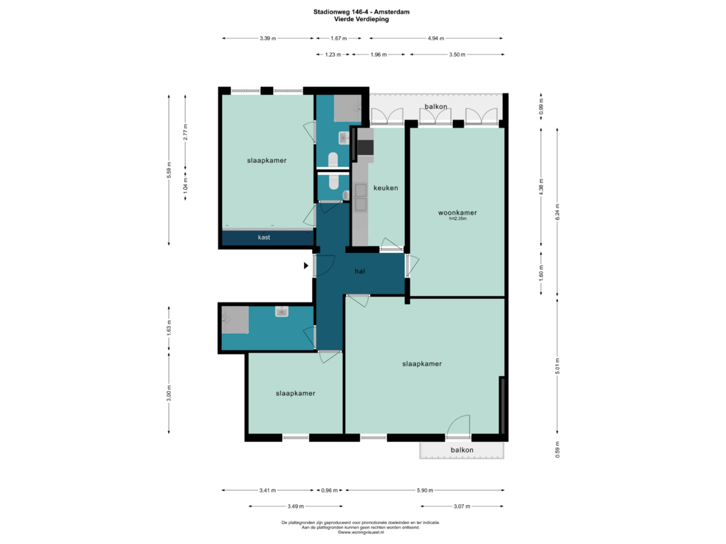 Bekijk plattegrond van Vierde Verdieping van Stadionweg 146-4