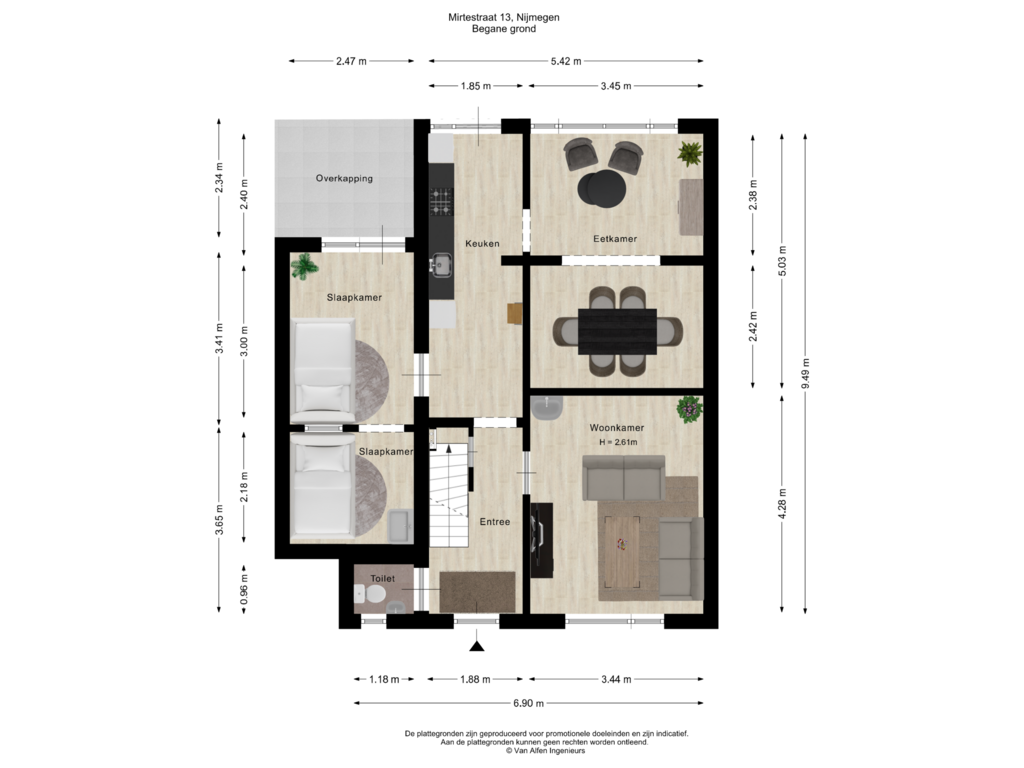 View floorplan of Begane grond of Mirtestraat 13