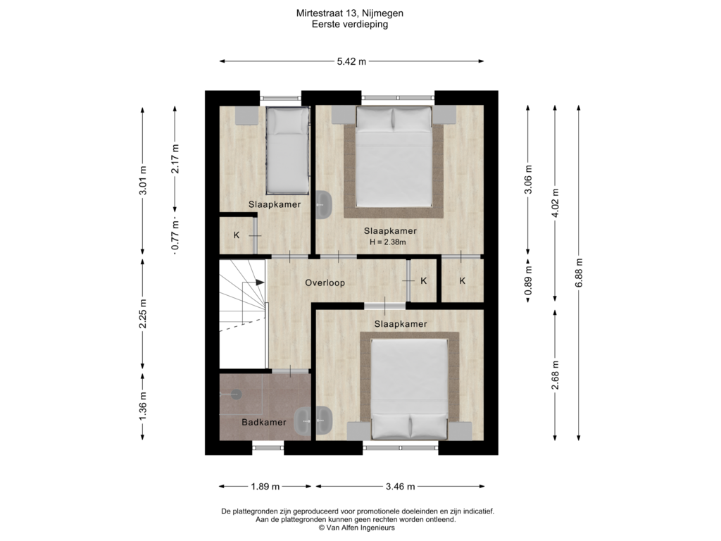 View floorplan of Eerste verdieping of Mirtestraat 13