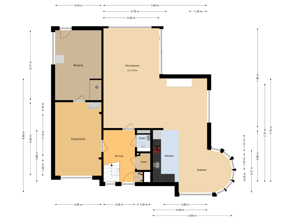 View floorplan of Begane grond of Birdielaan 55