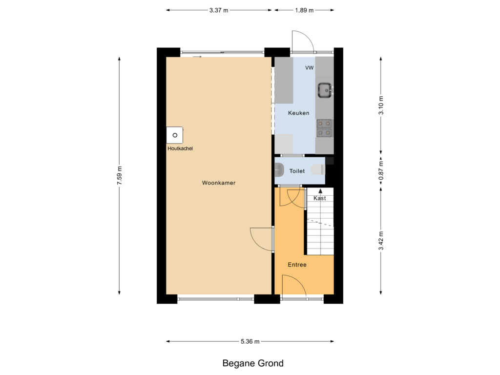 View floorplan of Begane Grond of Vechtstraat 15