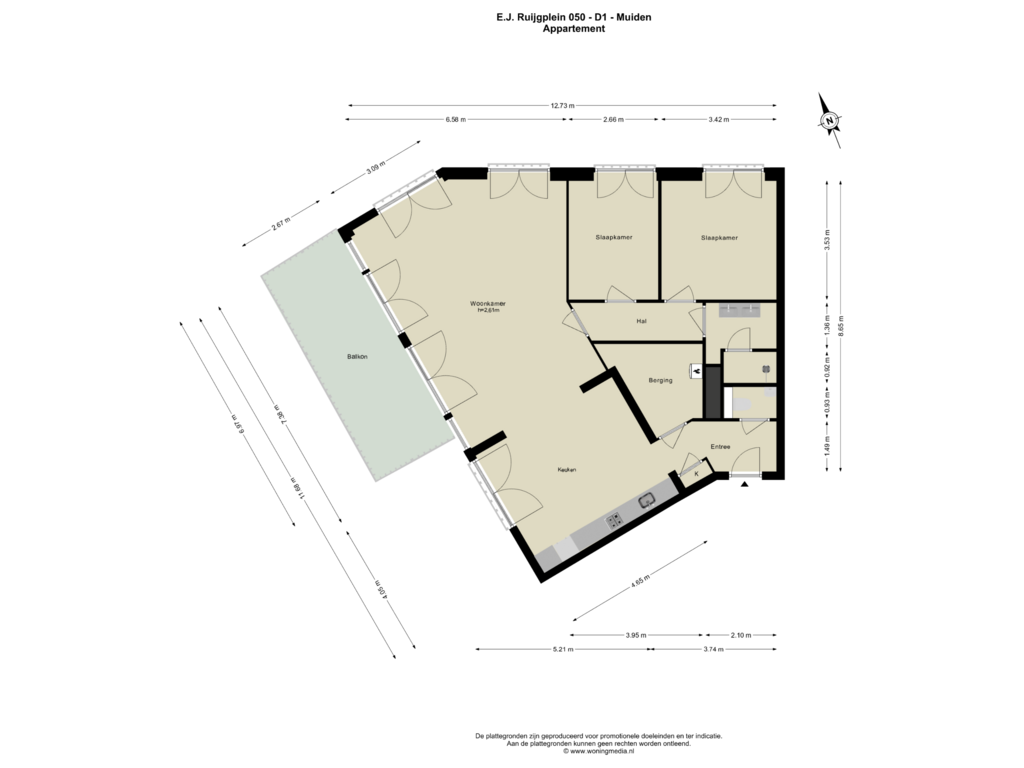 View floorplan of Appartement of E.J. Ruijgplein 74