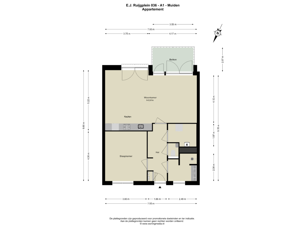 View floorplan of Appartement of E.J. Ruijgplein 58