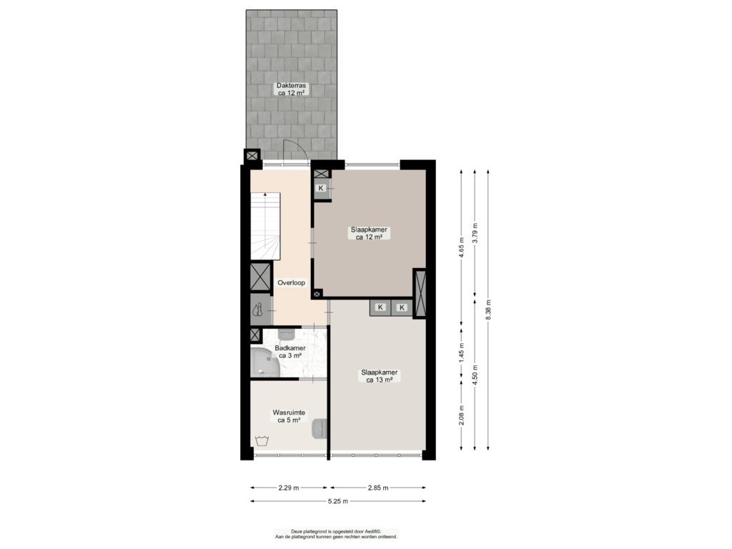 Bekijk plattegrond van Tweede verdieping van K. de Vriezestraat 33