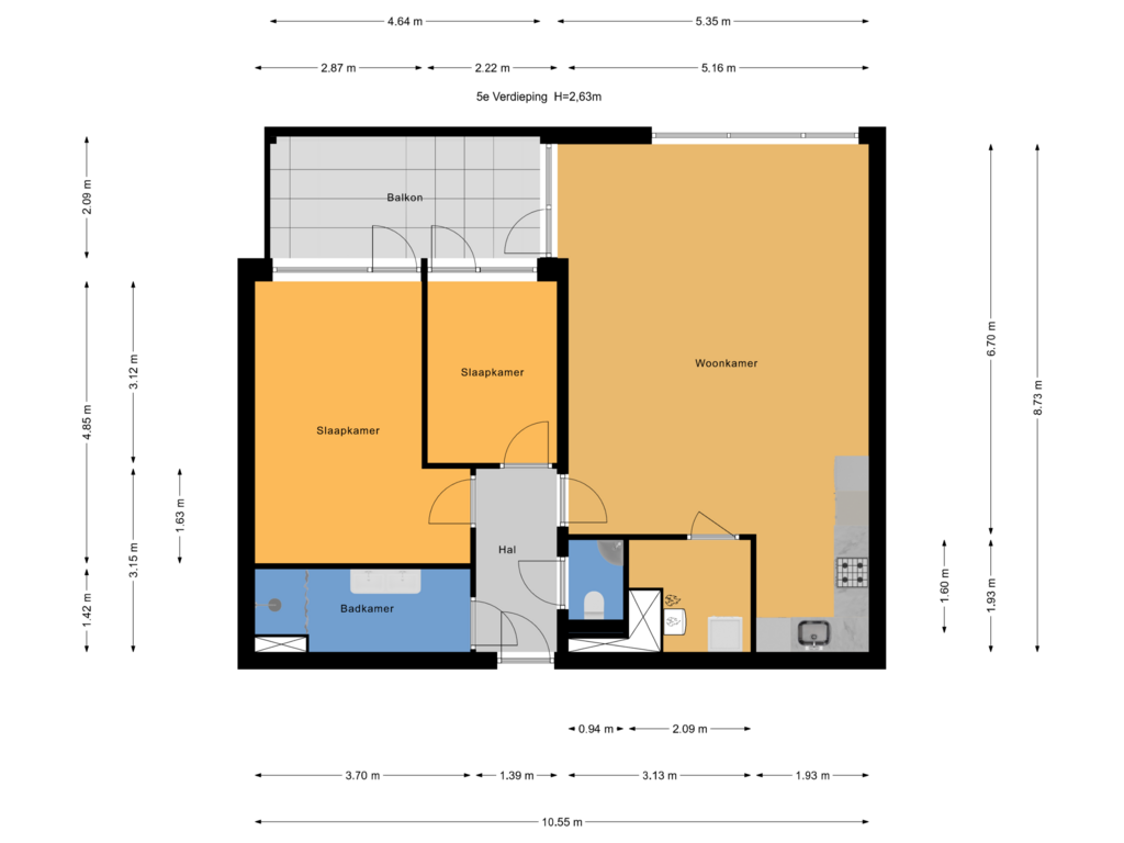 Bekijk plattegrond van 5e Verdieping van Gevers Deynootweg 59-B