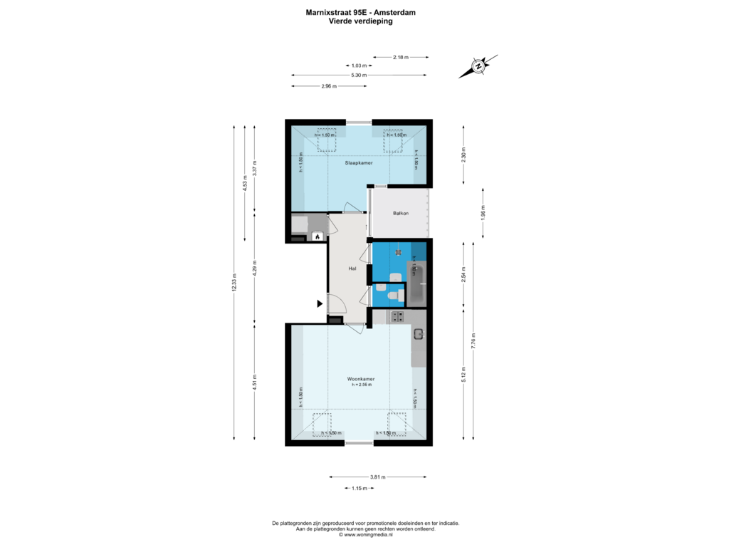 Bekijk plattegrond van 4e v van Marnixstraat 95-E