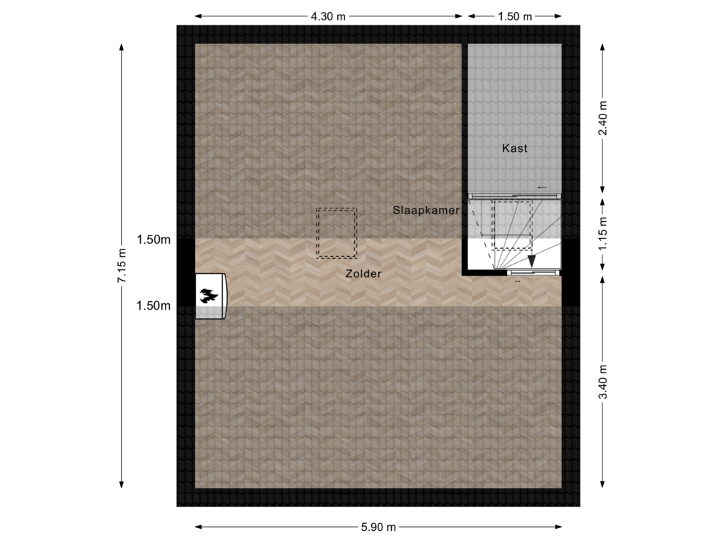 Bekijk plattegrond van Tweede Verdieping van Elsenerstraat 58