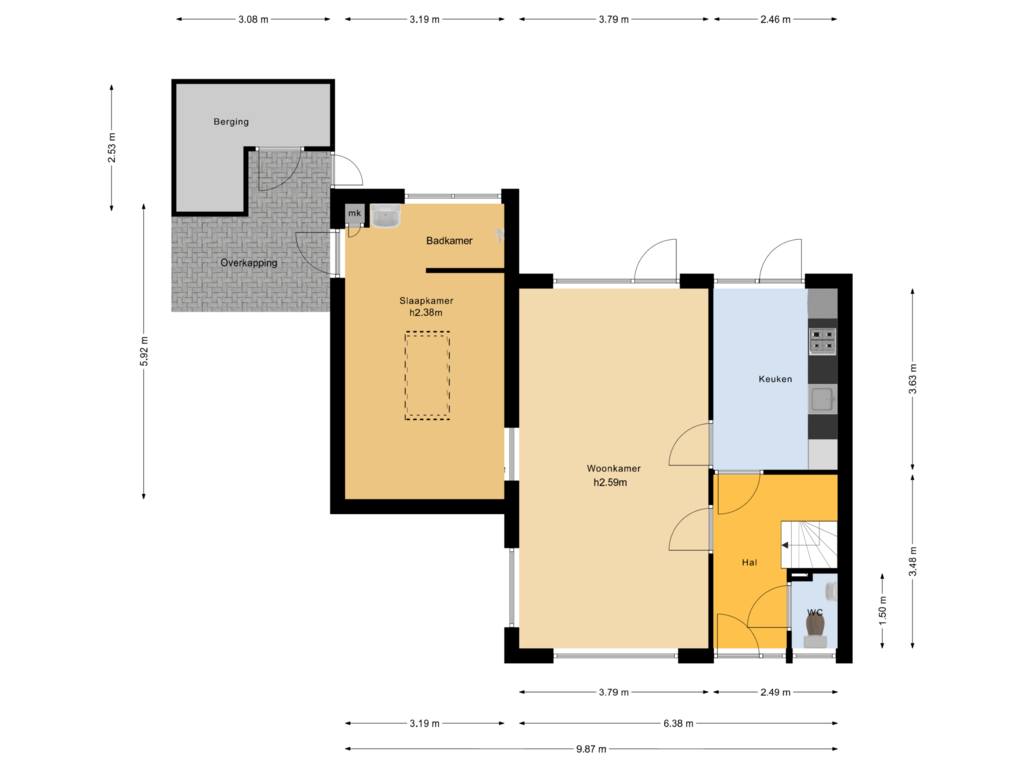 Bekijk plattegrond van Begane grond van Parkstraat 52